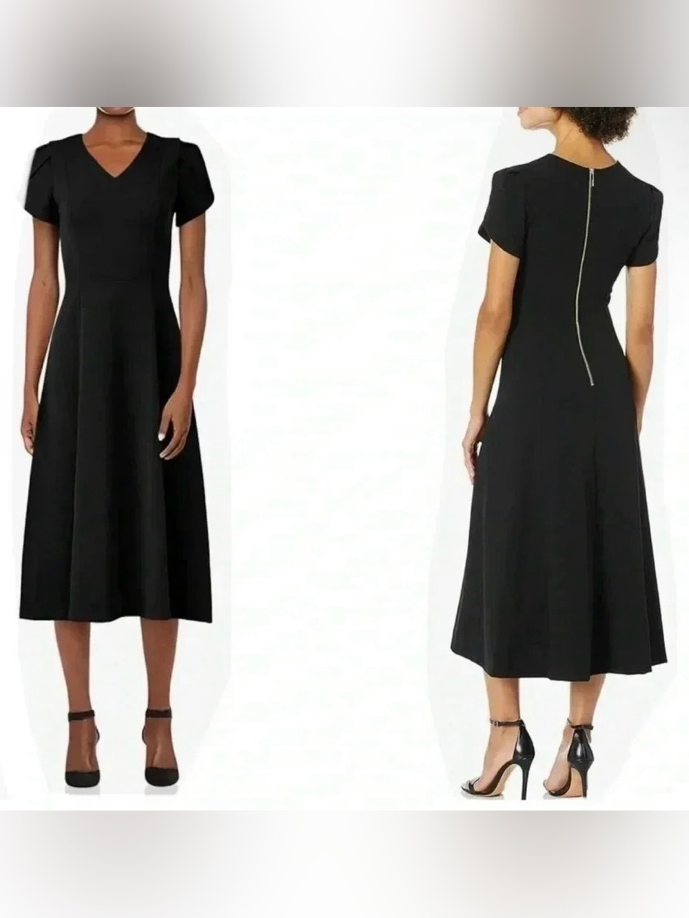 Calvin Klein Tulip Sleeve Black Fluffy Dress Size 6